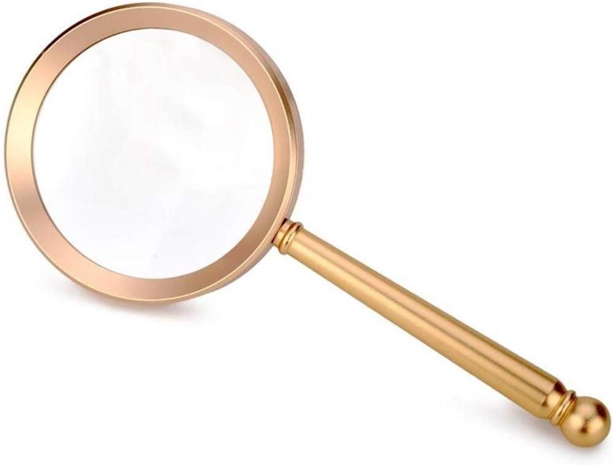 Handheld Vergrootglas - Leesloep Met Steel - Boeken Lezen - Optische Glazen Lens - 90mm Lens - Goud