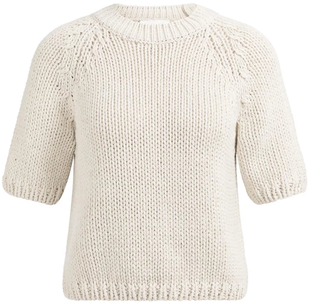 YAYA Grofgebreide trui met korte mouwen en ronde hals kleur beige maat S