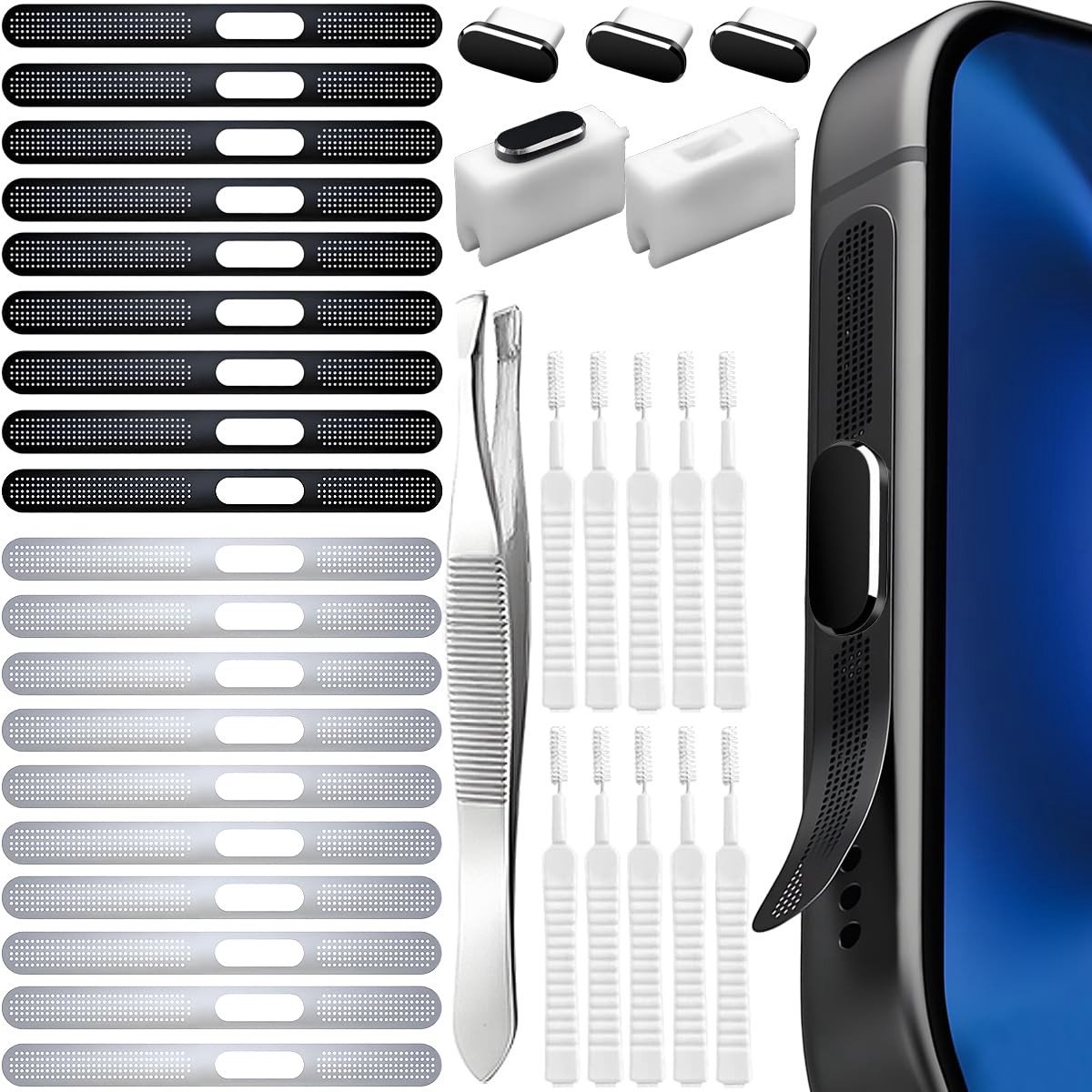 aladdien - Anti-Stof Stickers - Bescherming voor Luidsprekers - 20 Stuks - Oplaadpoorten - iPhone Bescherming - Geschikt voor iPhone 16 en 15 - Form...