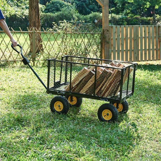 Bolderkar Transportkar - Tuinkar Strandkar - Zware Ladingen Vervoeren - Afneembaar Dekzeil - Max 550 kg - Zwart Geel van Merkloos — afbeelding 2