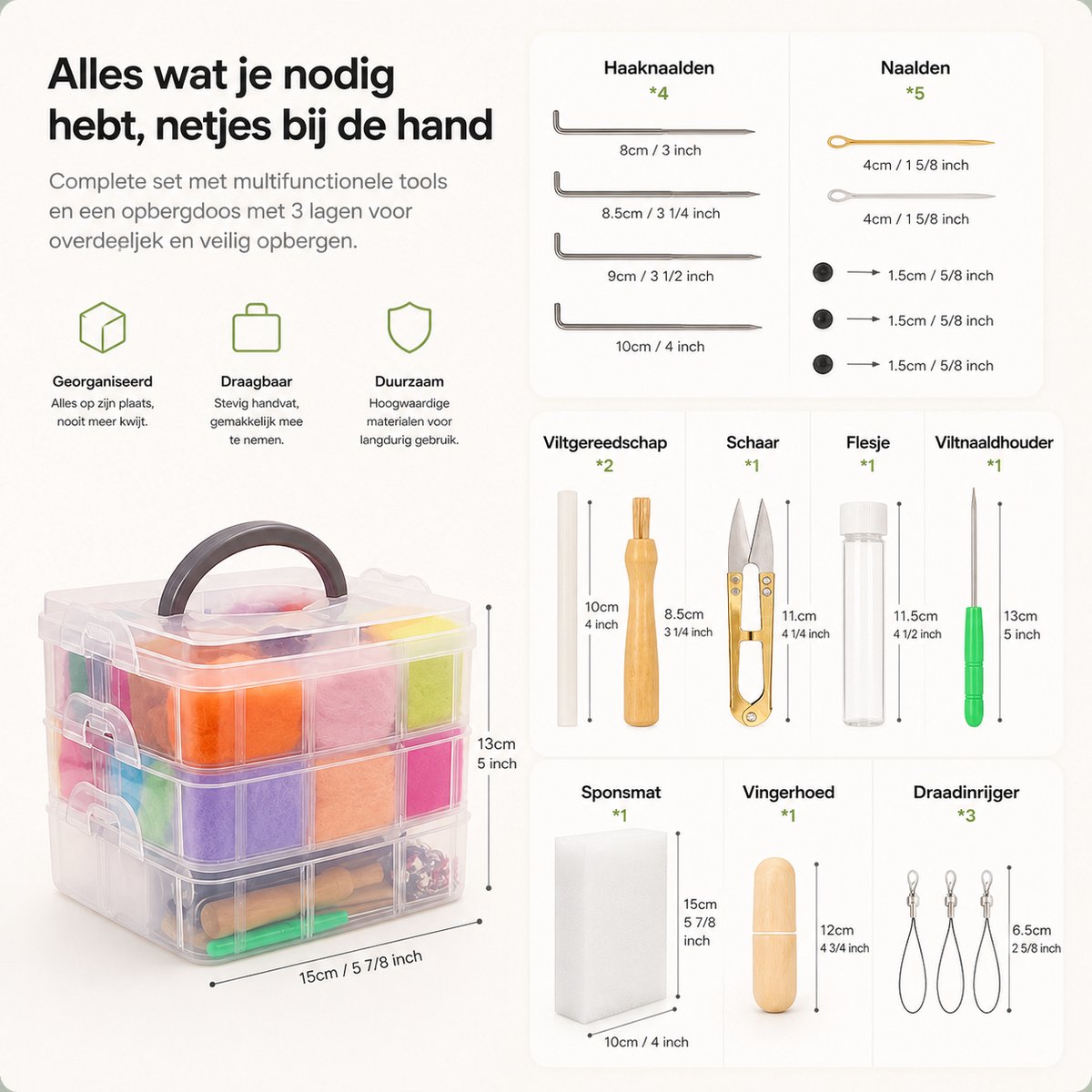 BOTC Naaldvilten - 64-Delig Starterset - 40 kleuren wol - Incl. Tools - Needle felting - Pakket - Gekaarde wol - Viltnaalden — afbeelding 8