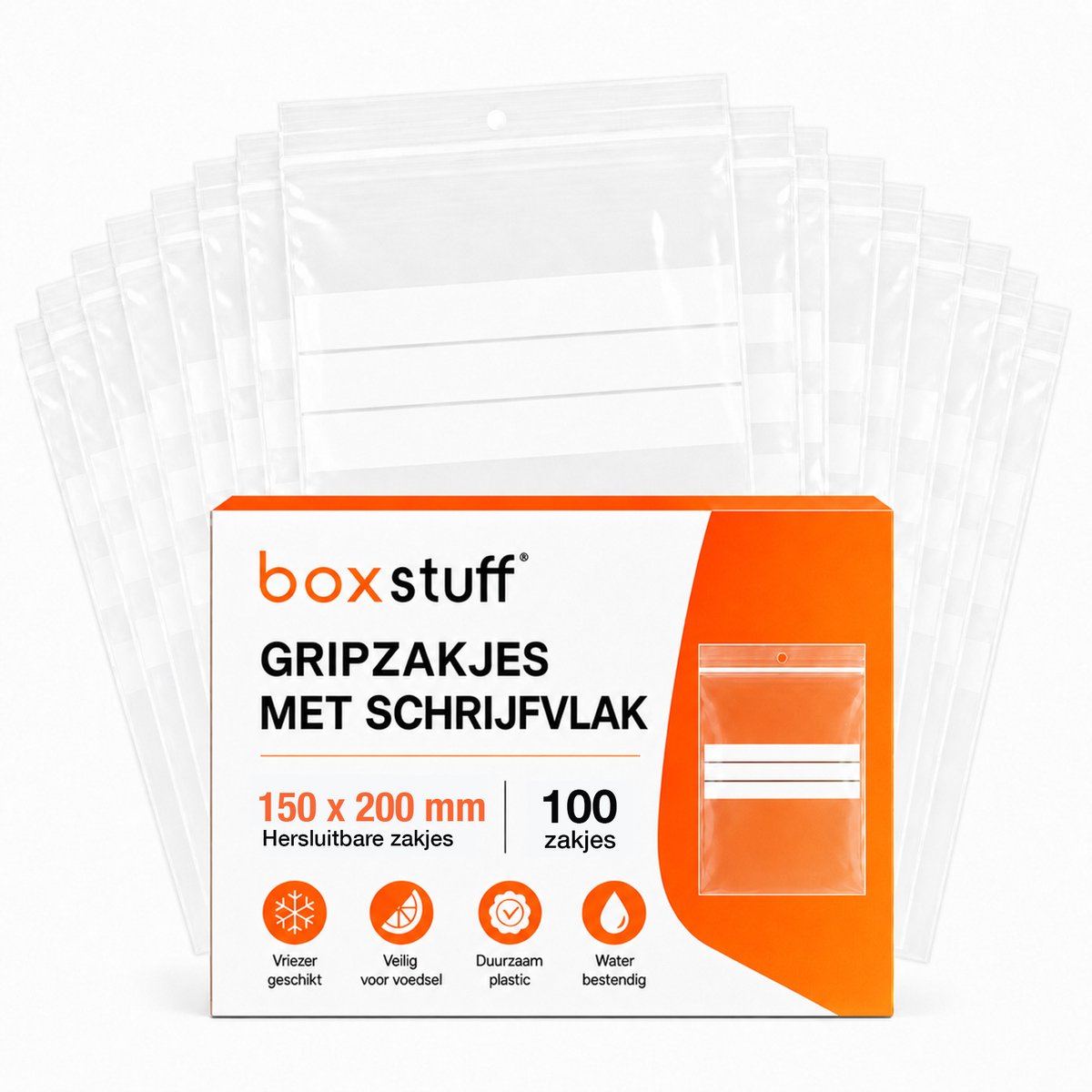 Boxstuff - Gripzakjes 150 x 200 mm - Transparant Plastic - Herbruikbaar - 100 Stuks - 50 Micron Dikte - Voor Voedsel, Kralen, Sieraden en Accessoires