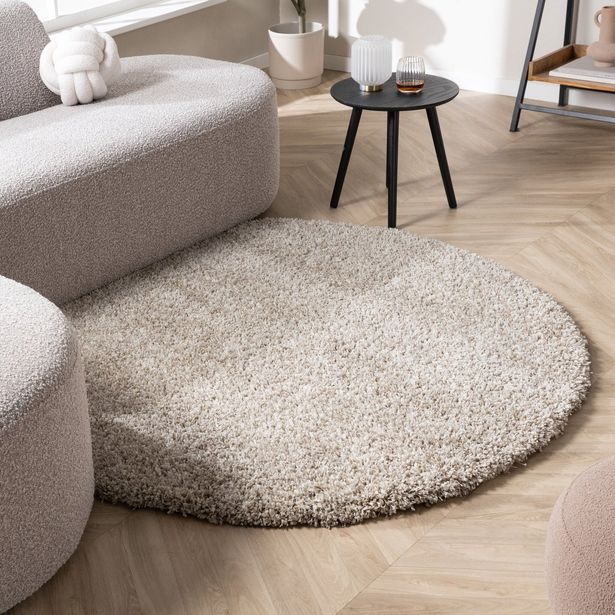 Studio Clarice Rond hoogpolig vloerkleed - Yves Beige - Ø 200cm