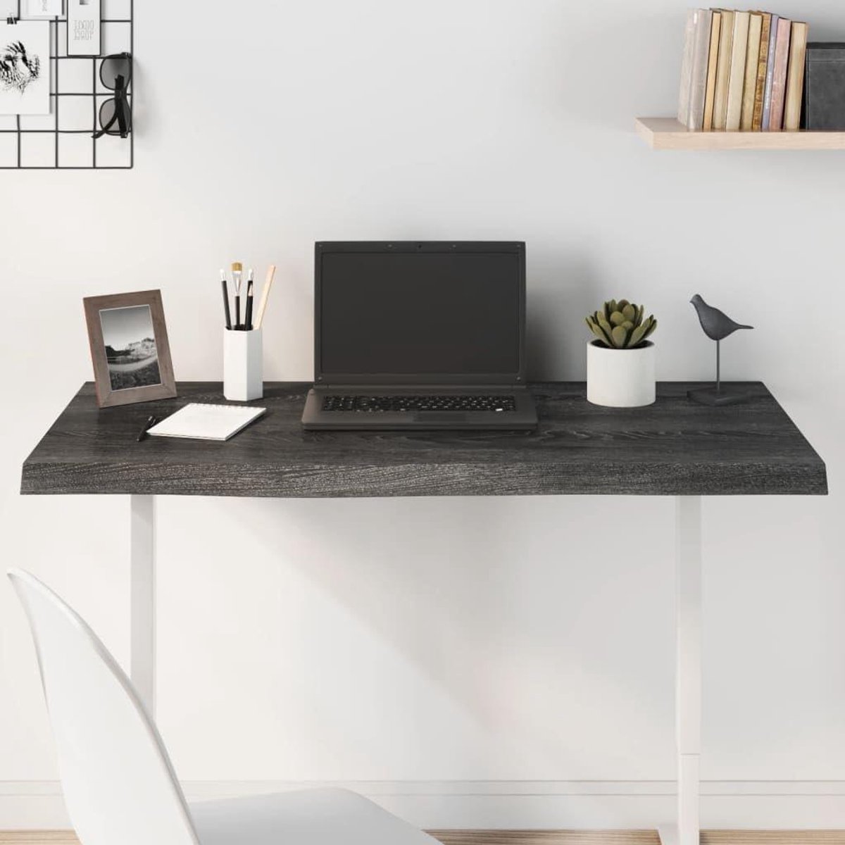 Tafelblad - Bureau blad - Tafel vernieuwen - Massief eikenhout - 100 x 60 cm - Donkergrijs