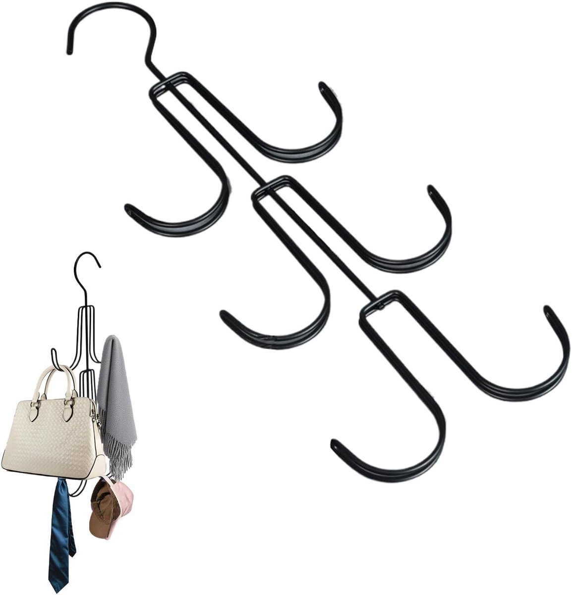 Opberger Hanger - Accessoirehouder - Ruimte Besparen - Dubbele Haak Systeem - 38x14x1 cm - Zwart