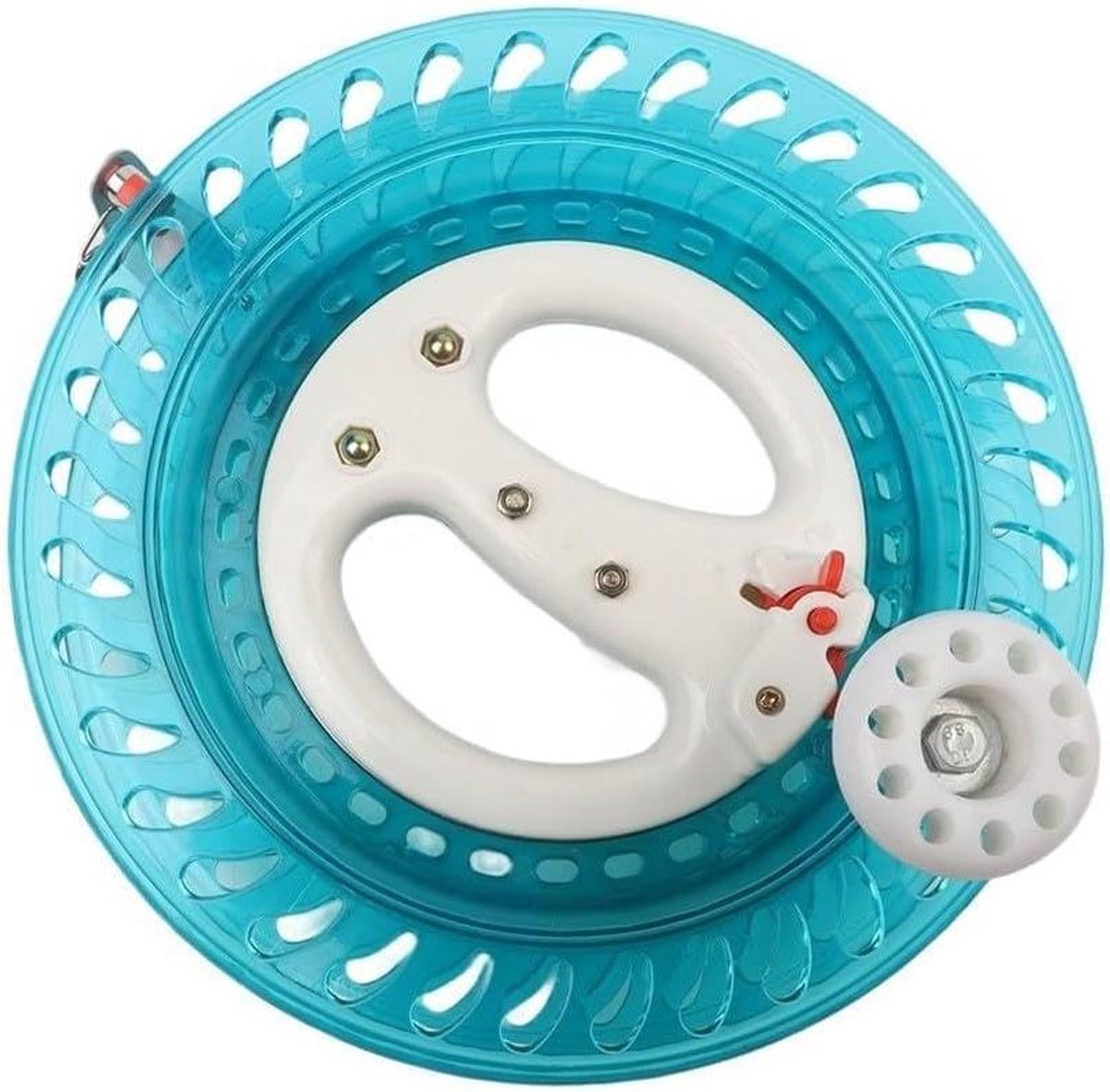 Vlieger Katrol - Vislijn Wiel - Buiten Lijn Activiteiten - Robuuste ABS Constructie - 22 cm - Blauw Zwart