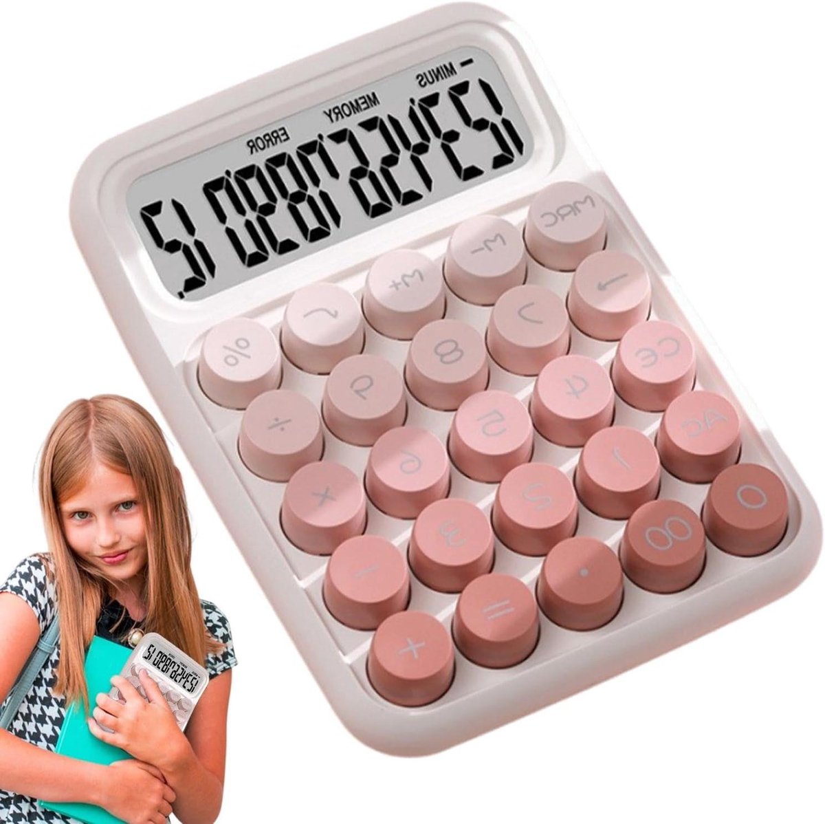 Esthetische rekenmachine - Desktop calculator - Kantoorwerk - Ergonomisch ontwerp - 12 cijfers - Roze