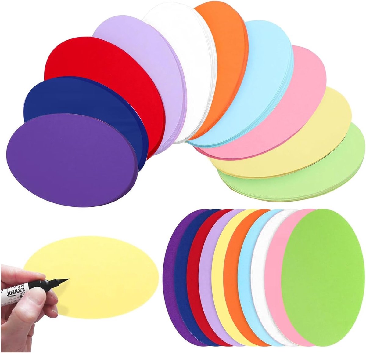 Set van 500 Kleurrijke Moderatiekaarten 13 x 8 cm - Ovalen en Ronde Kaarten voor Presentaties, Lezingen en Creatief Gebruik