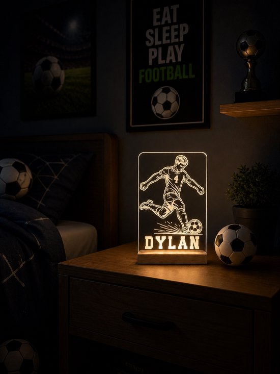 Gepersonaliseerd led lampje voetballer met naam en rugnummer - nachtlamp - kinderkamer - voetbal van Merkloos — afbeelding 2