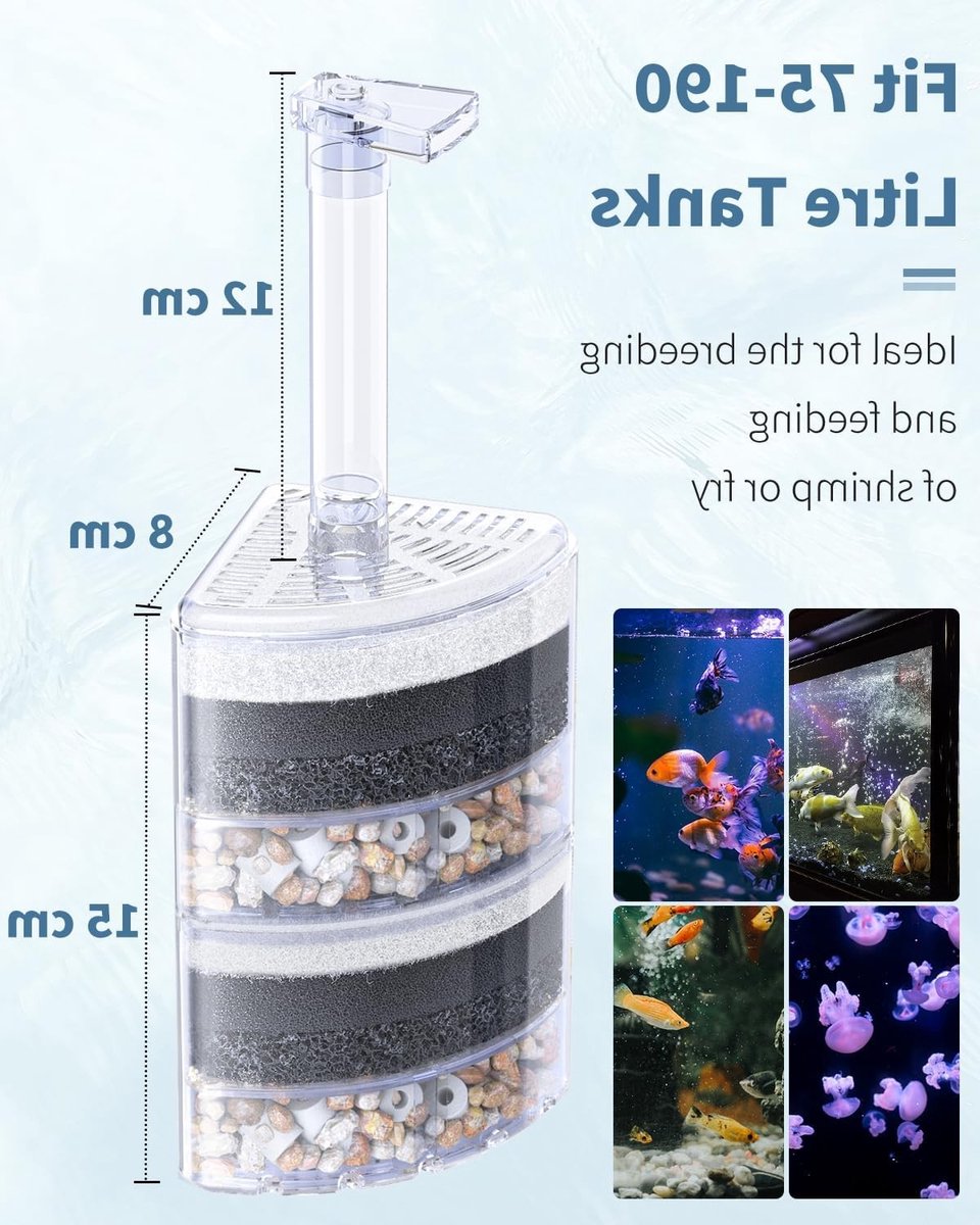 Hoekfilter voor Aquarium, Stille Biofoam Filter voor Jonge Vissen, Garnalen en Kleine Vissen, Inclusief Natuurlijke Stenen, Grind en Keramische Ringen voor Optimale Waterkwaliteit thumbnail 4