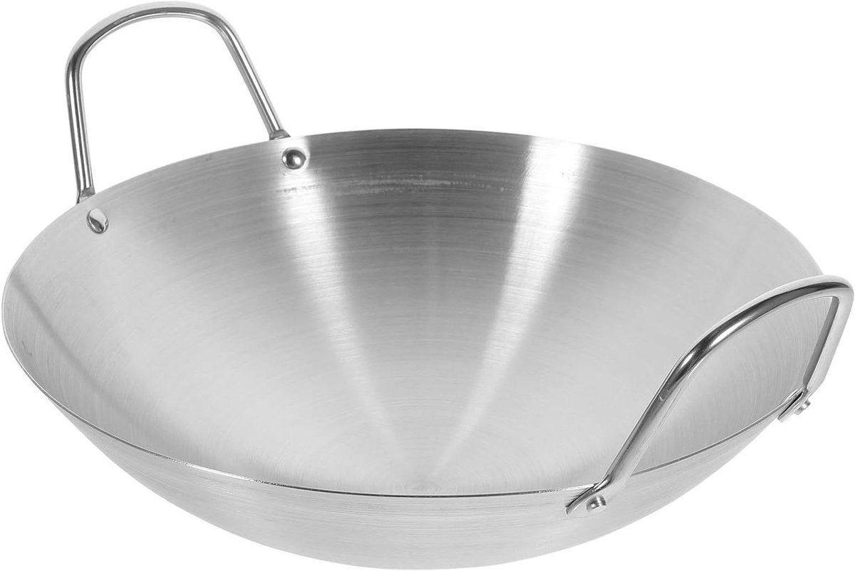 Roestvrijstalen Wokpan - Praktische Kookpan - Gelijkmatige Warmte - Hittebehoudend - Ronde Bodem - Zilver