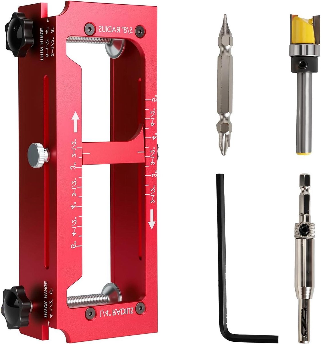 Scharnier Jig - Inbouw Sjabloon - Deuren Monteren - Verstelbaar - 21.8 x 7.9 cm - Rood