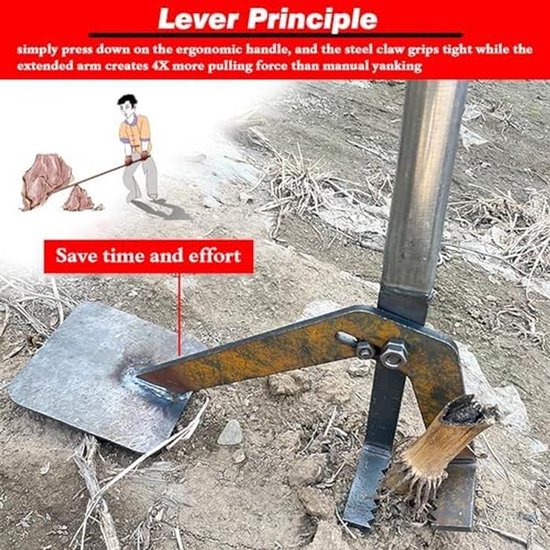 Paaltrekker Stronkentrekker - Hefboom Gereedschap - Palen Verwijderen - Robuuste Stalen Constructie - 132 cm - Zwart — afbeelding 5