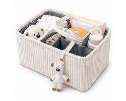 Opvouwbare Luiertas Organizer Bruin - Corduroy Luiermand met Vakken en Verdelers - Baby Opbergmand voor Luiers, Doekjes en Accessoires - Draagbare Nursery Caddy - Wit