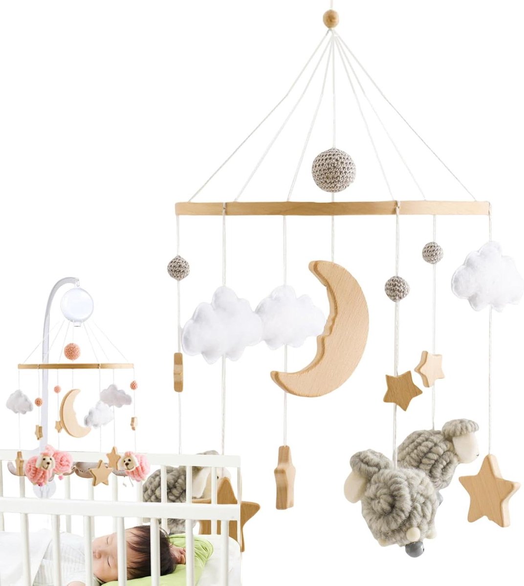 Wieg Mobiel - Kinderbedhanger Muziek - Baby Kalmeren - Boheems Ontwerp - 41 x 22 cm - Grijs