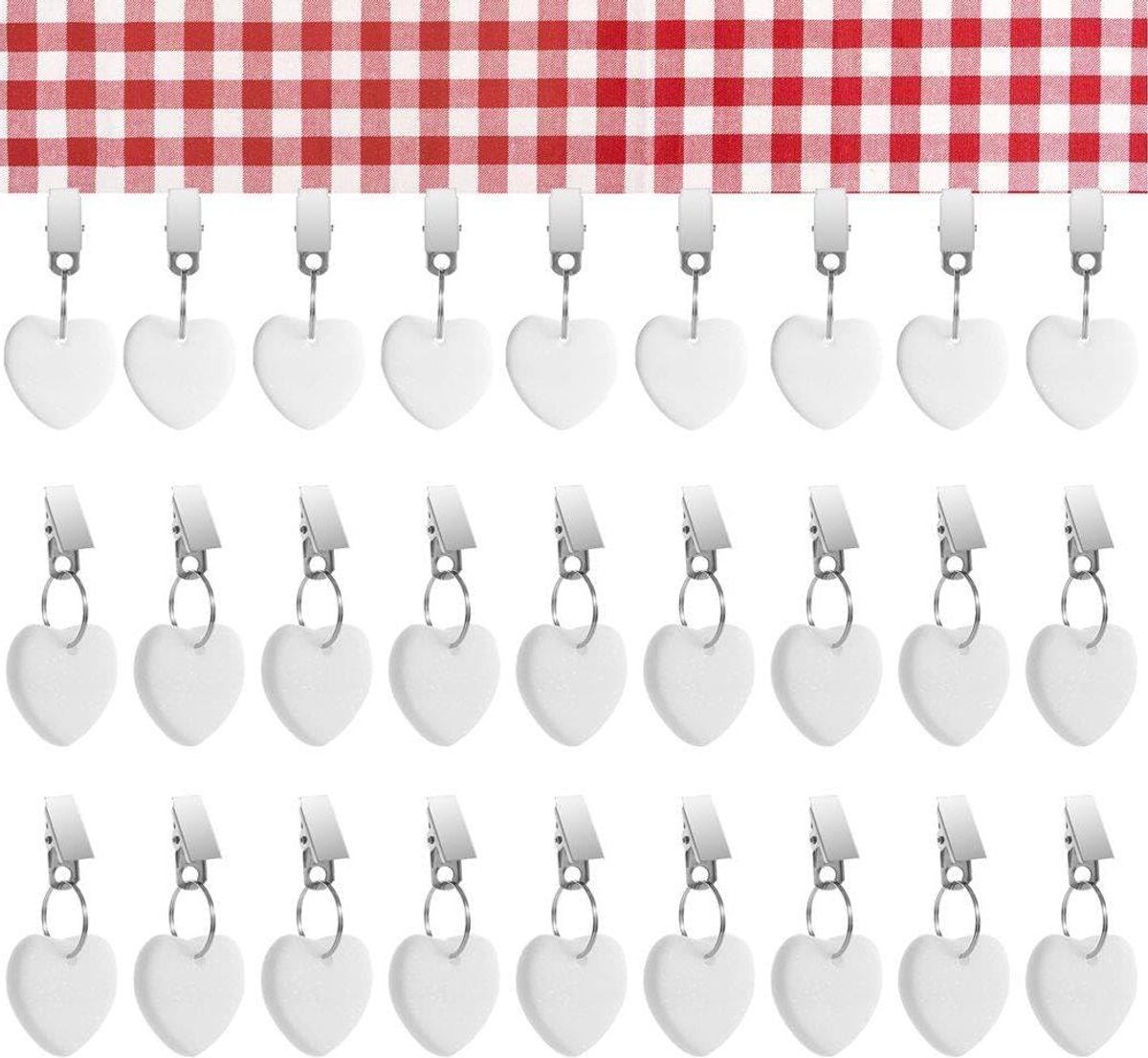 Tafelkleed Gewichten - Hangers Clips - Buiten Eten - Hartvormig Design - 24 Stuks - Wit Zilver