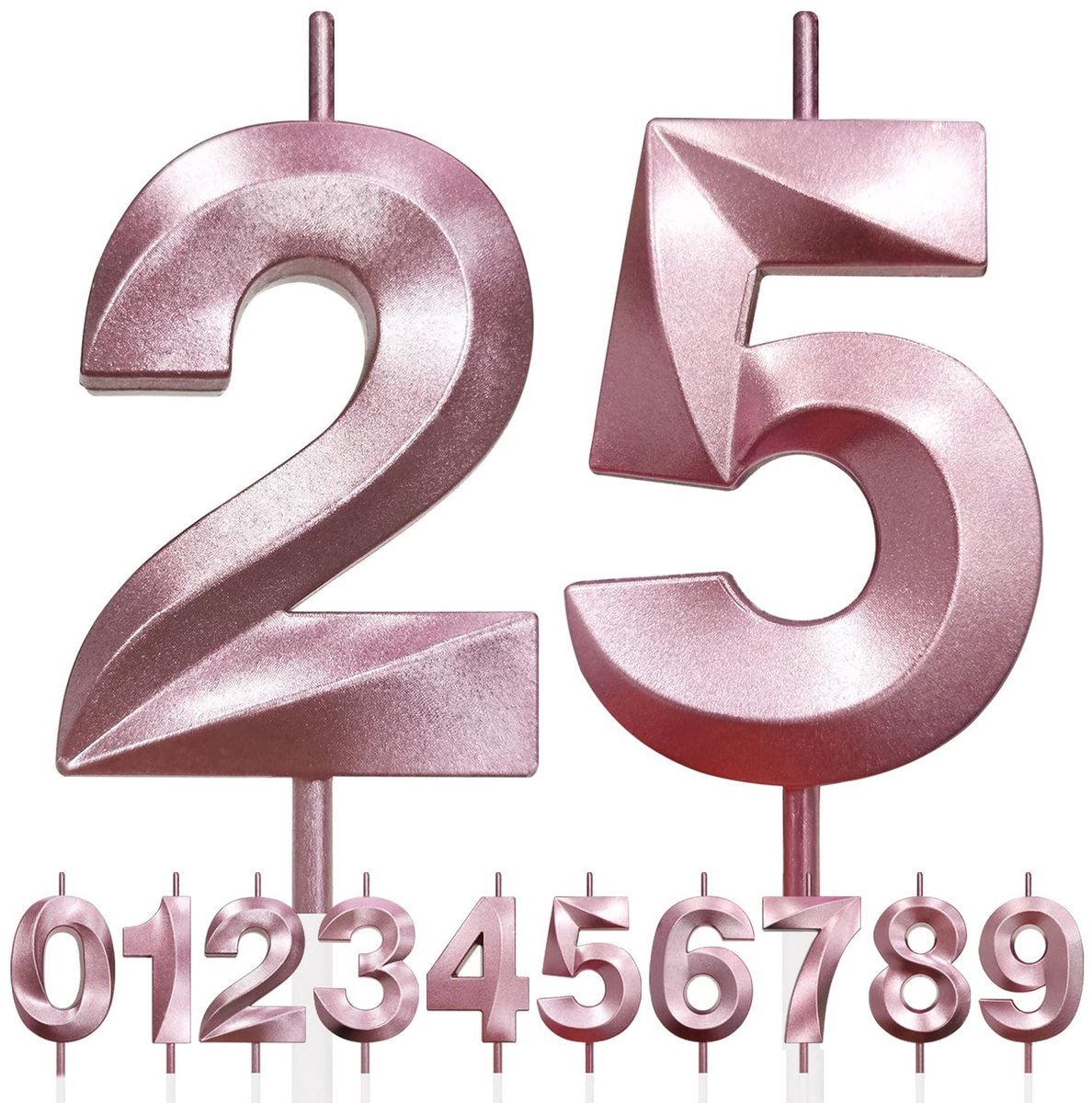 SPHProducts - 25e verjaardagskaars - 3D-ontwerp - Glitter cijferkaarsen - Roségouden - Taarttopper - Feestdecoratie - Verjaardagsfeestje