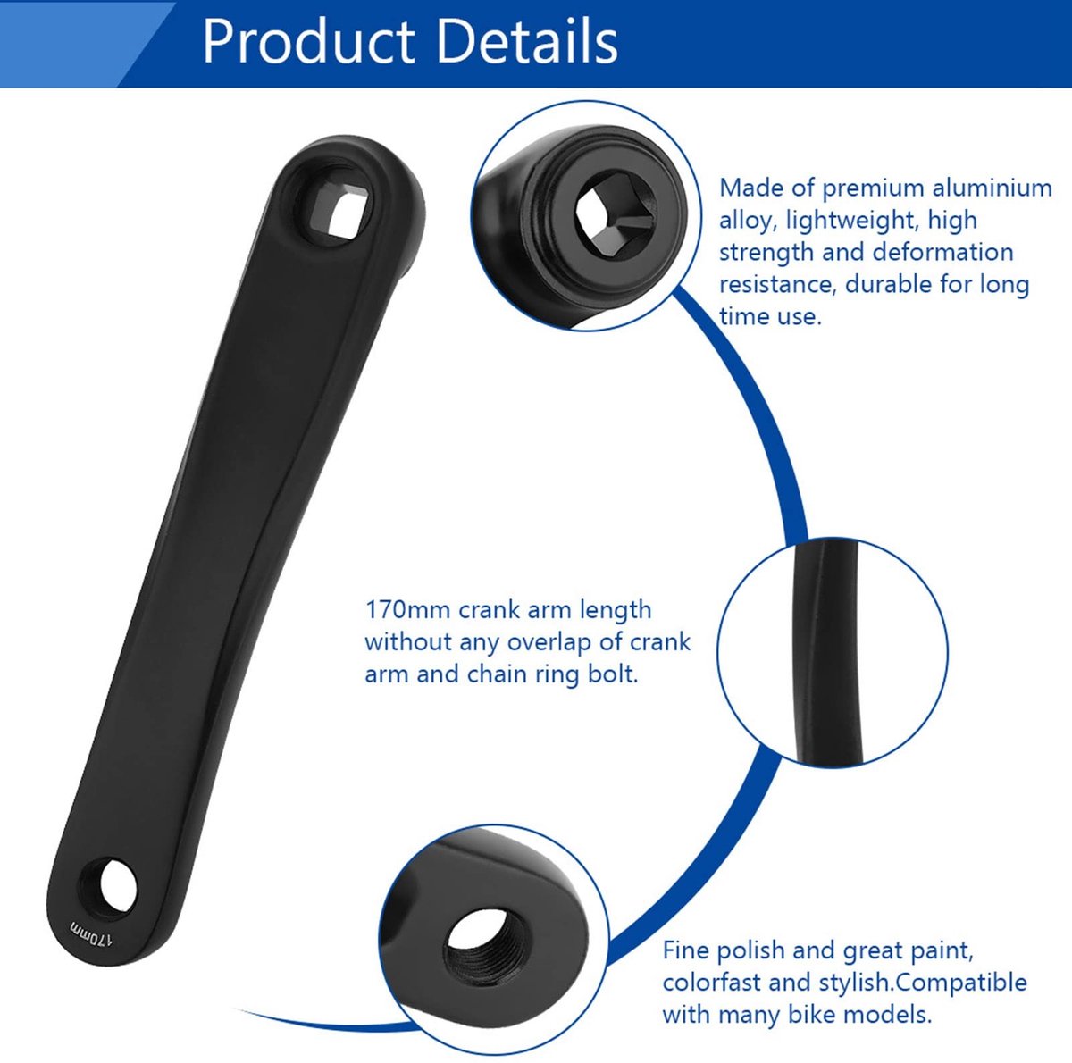 SPHProducts - Fiets-zwengelarm - Reserve fiets-pedaalarm - Zwart - Fietskrankstel - Geschikt voor stadsfiets, vouwfiets, MTB, e-bike, racefiets