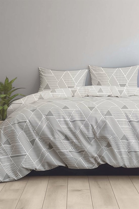 Dekbedovertrek 100% Katoen Premium - 240 x 260 cm - Extra breed - Triangle GreySand van Merkloos — afbeelding 5