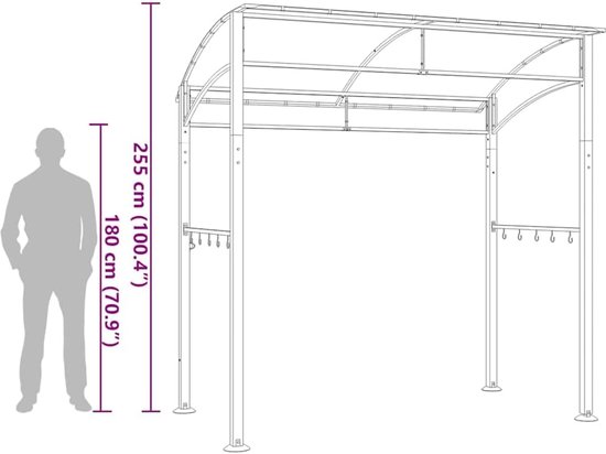 BBQ paviljoen - Buitenkeuken overkapping - Gezellig buiten koken - Met 10 ophanghaken - 215 x 150 x 220 cm — afbeelding 5