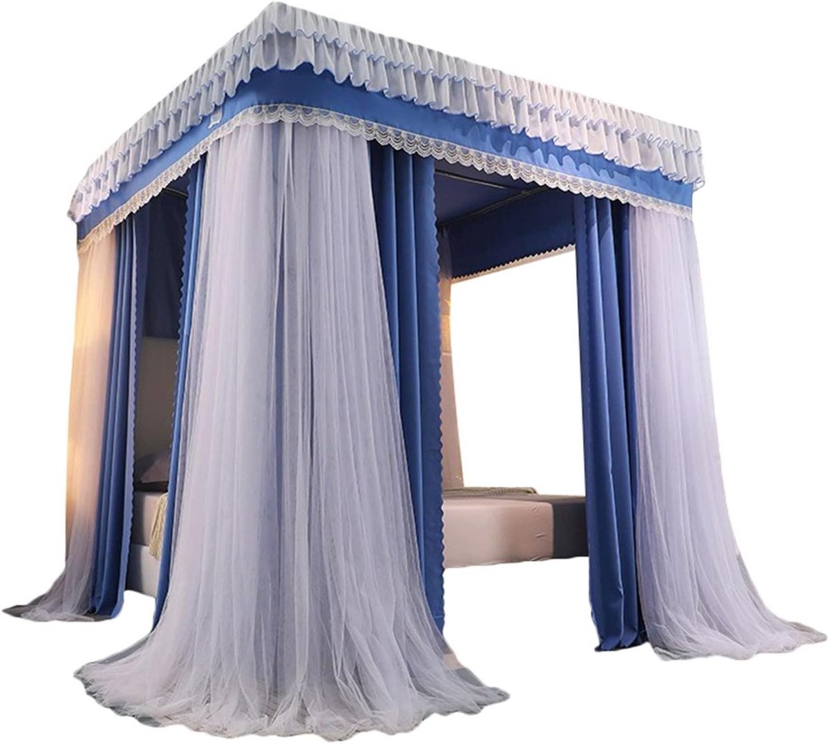 Bedhemel Klamboe - Decoratief Bedgordijn - Slaapkamer Decoratie - 360 Graden Bescherming - 180x200x200cm - Blauw