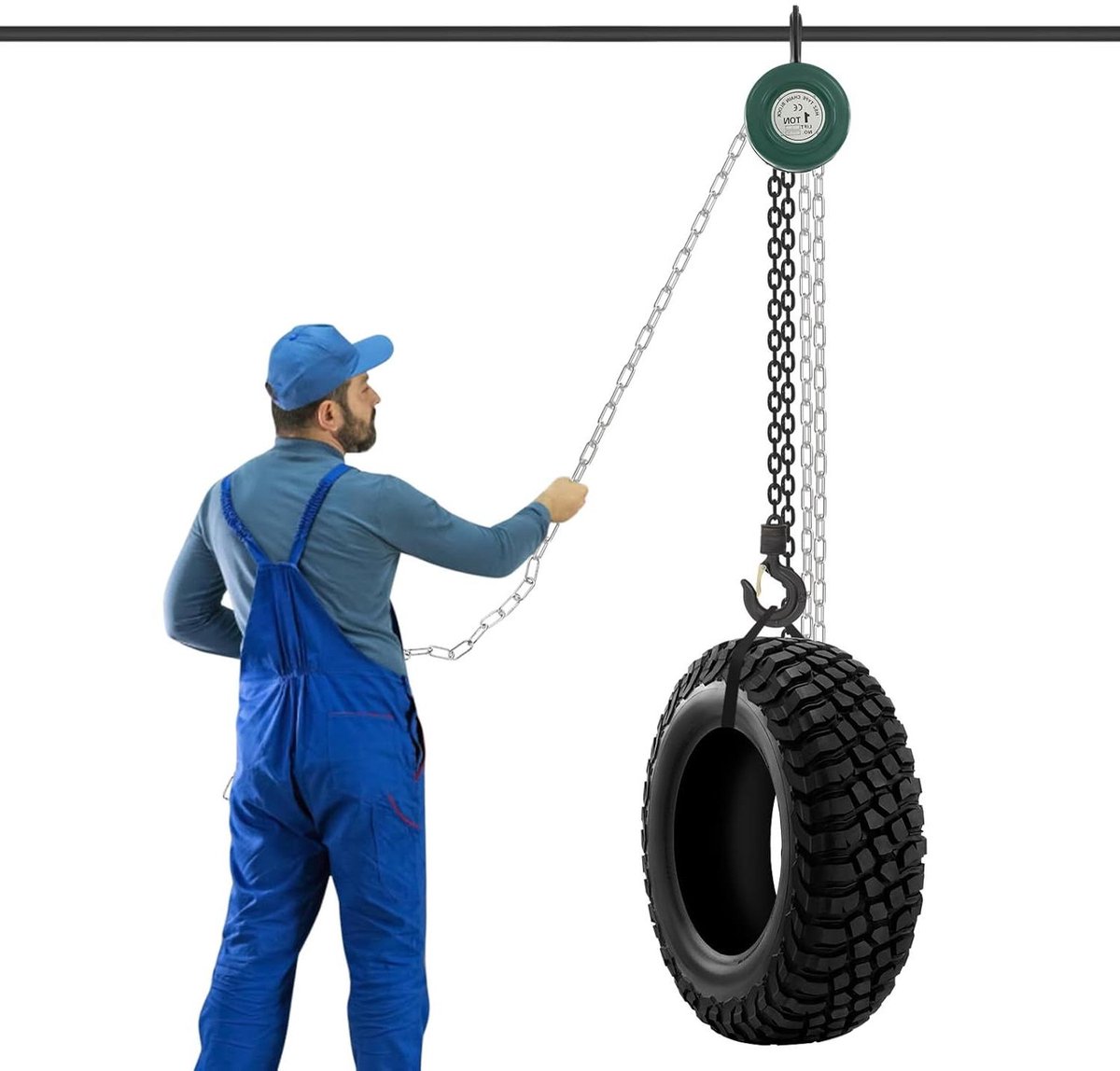Kettingtakel Handlier - Handketting Takel - Zware Lasten Tillen - Robuuste Staalconstructie - 1 Ton Capaciteit - Groen