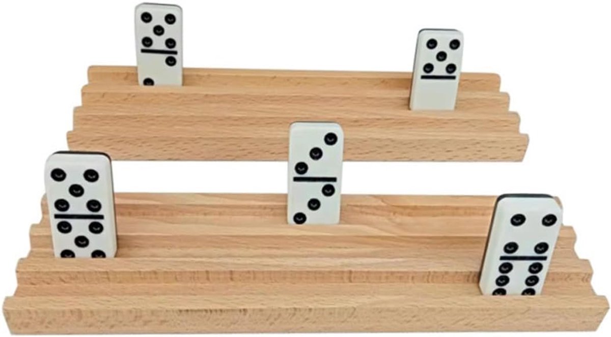 Houten Domino Rek - Domino Houder - Bordspellen Spelen - Antislip Ondergrond - 25.4x6CM - Lichtgeel — cadeau in Spellen & Speelgoed - foto 6