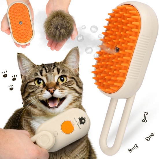 Brosse pour Chat et Chien- Brosse Vapeur Chat- Brosse Anti Poils- Peigne pour Chat- Brosse pour Animaux- Anti Mue- Brosse Démêlante- Soin du Pelage- Prime AnimalZ- Crème