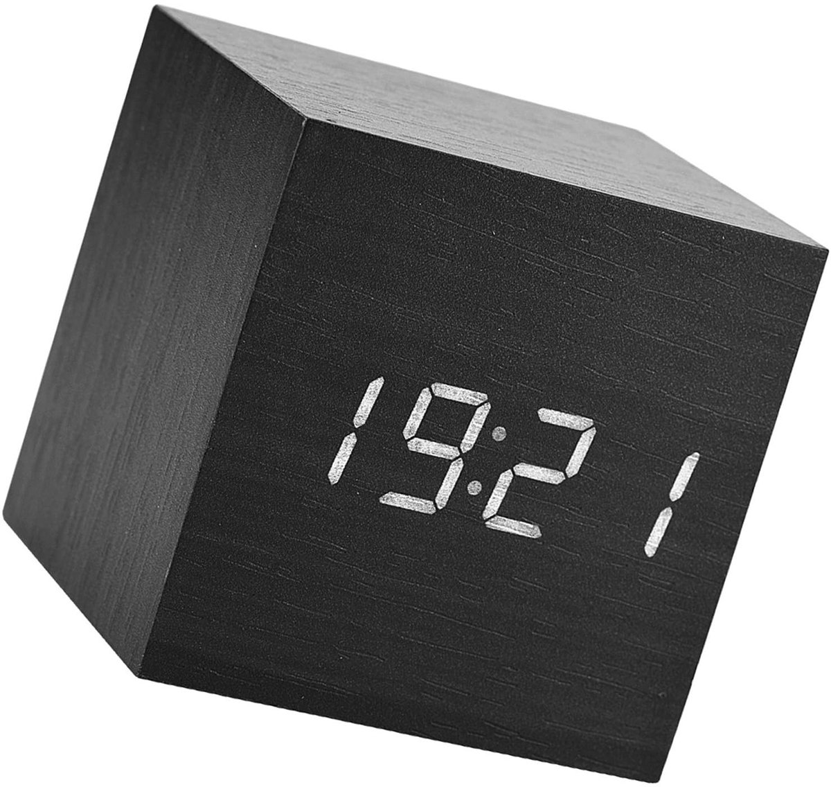 Store_7 - Houten Digitale Wekker - LED-display - Minimalistisch Kubusontwerp - Zwart hout - Stembediening - Temperatuurweergave - Geschikt voor Thu...