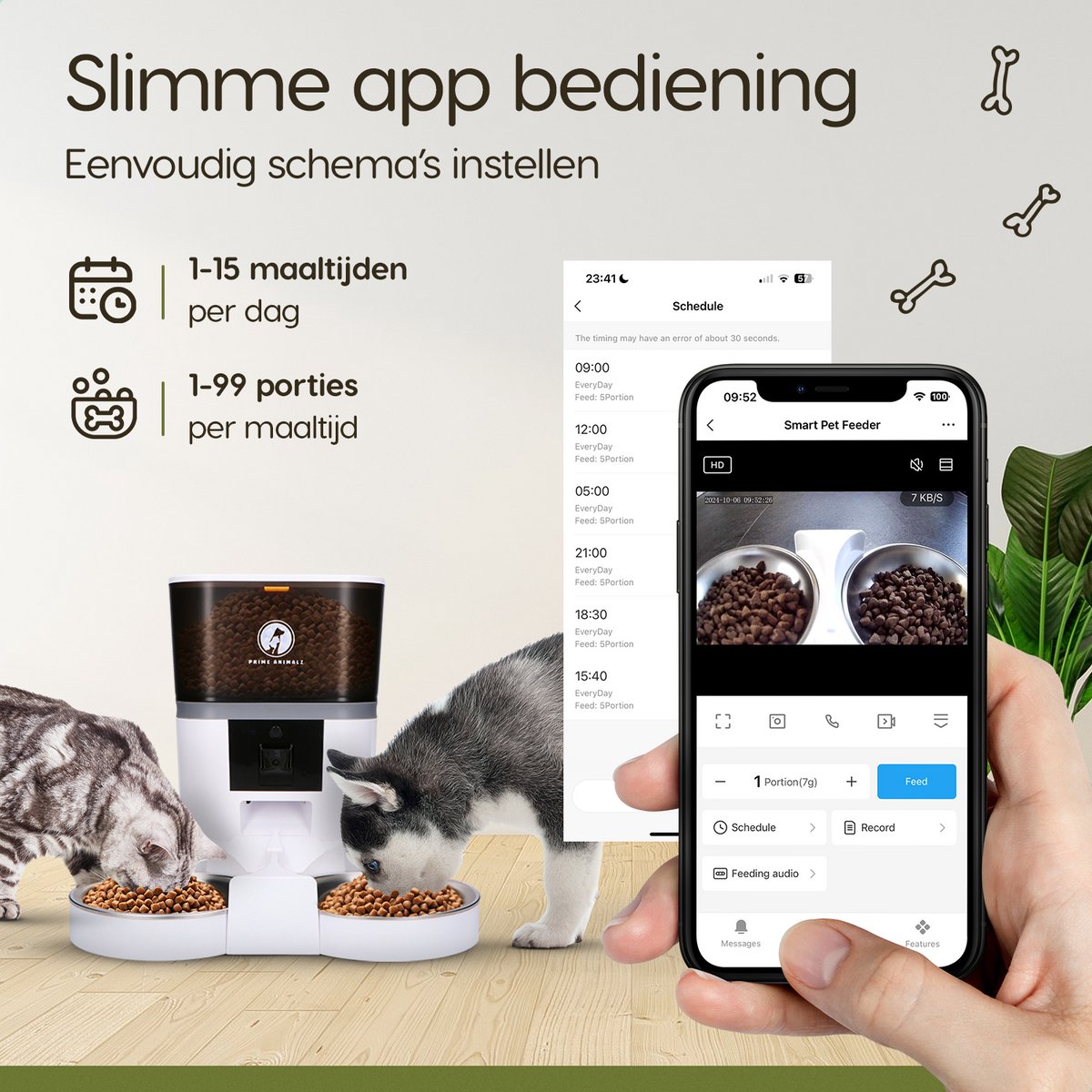Automatische Voerbak dubbel 4L – Kat en Hond – 2-in-1 Voerautomaat met Camera – Full HD 1080P – Two-Way Audio – Dubbele Voederbak – App-bediening – Voerschema Instellen – Kattenvoerbak Automatisch – Smart Pet Feeder – Prime AnimalZ – Wit thumbnail 4