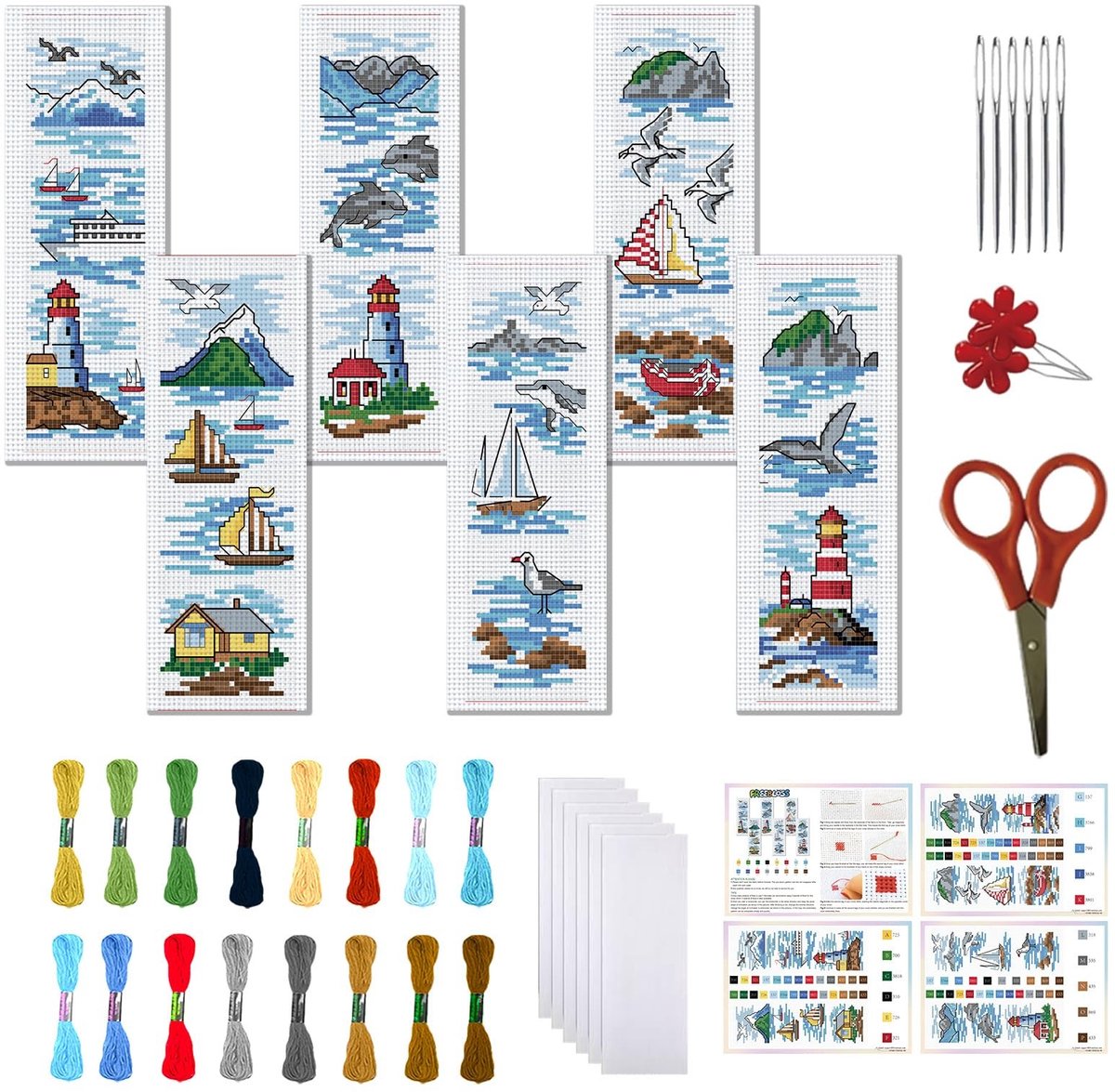 Allecto - Borduurset - Boekenlegger maken - Ocean View thema - Creatief borduren - Handwerk voor beginners - Borduurpatroon - Geschikt voor hobbyi