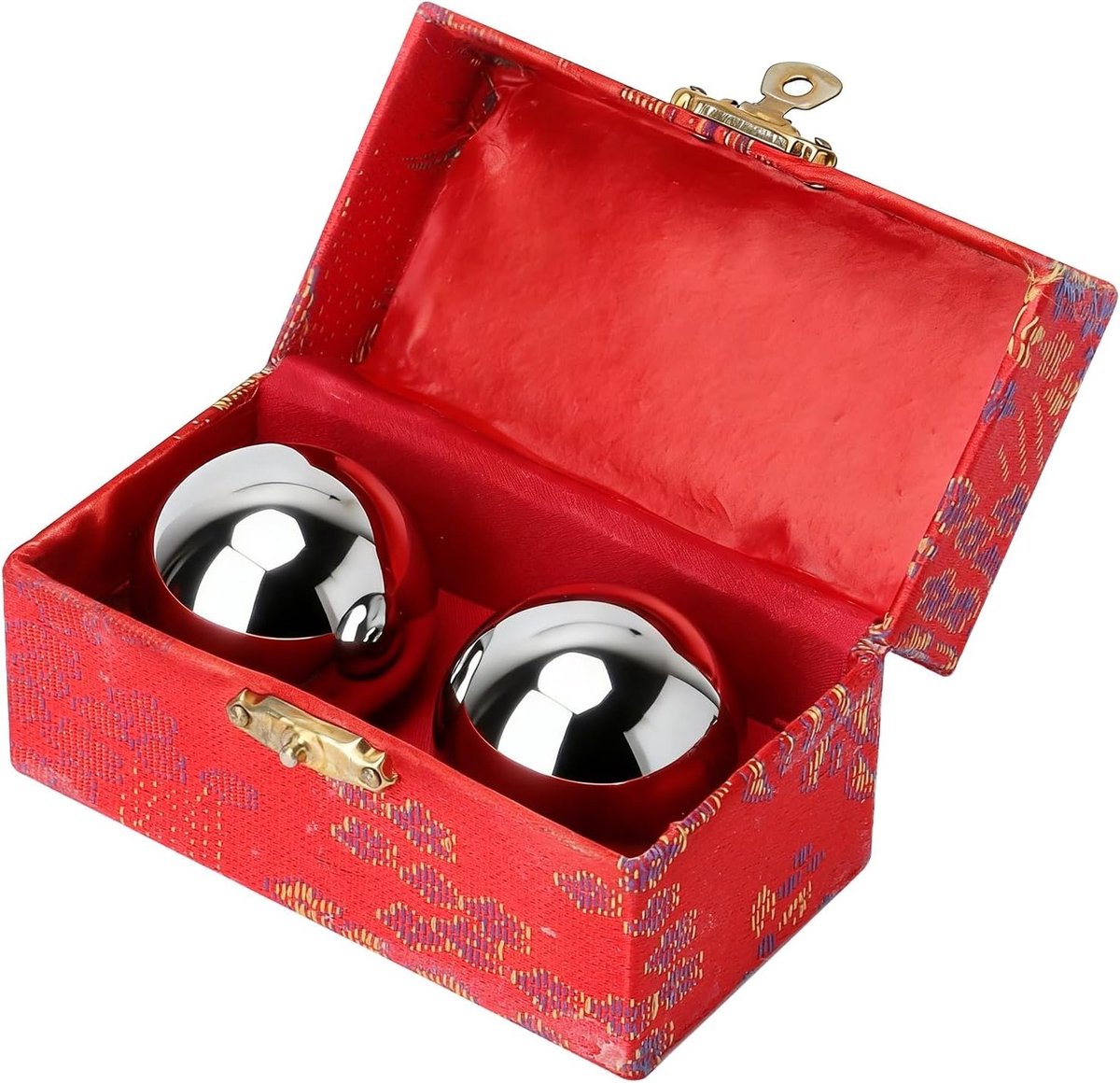 Metalen klankballen voor ontspanning en meditatie - set van 1 paar in 3 maten Ø 3,5/4,0/4,5 cm met brokaatbox voor stressvermindering en mindfulness