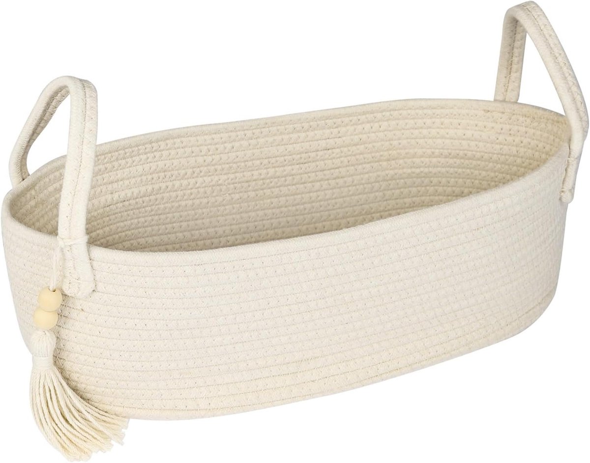 Badkameropbergmand voor toiletpapier van katoen - 38,5 x 15,5 x 14 cm - Crema kleur, stijlvolle opberging en organisatie