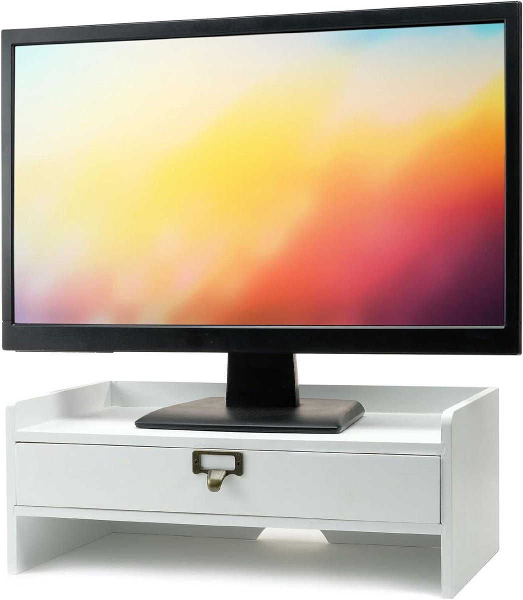 Monitor Verhoger - Bureau Organizer - Werkplek Verbeteren - Met Lade - 15cm Diep - Wit