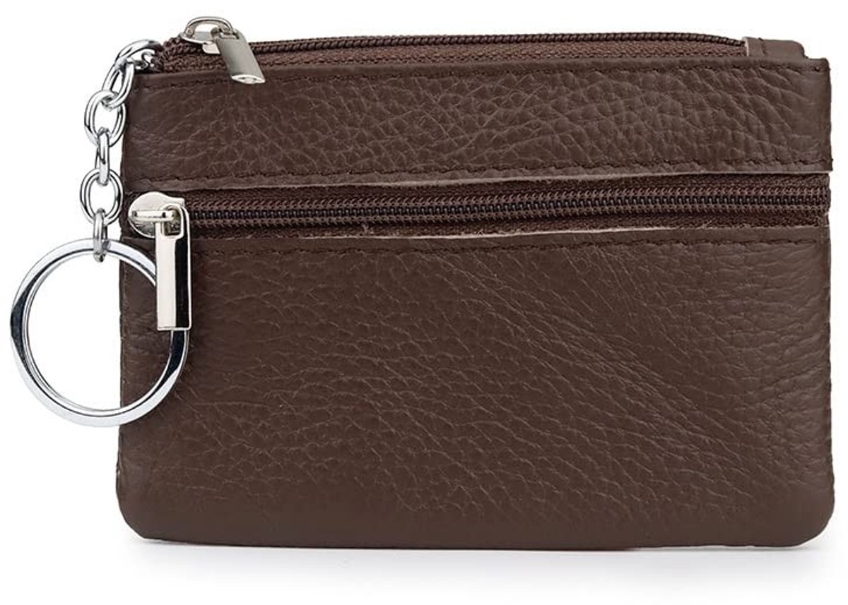 Vintage Leren Sleuteltas voor Auto Sleutels - Zipper Sleuteletui voor Mannen en Vrouwen - Koffiekleur