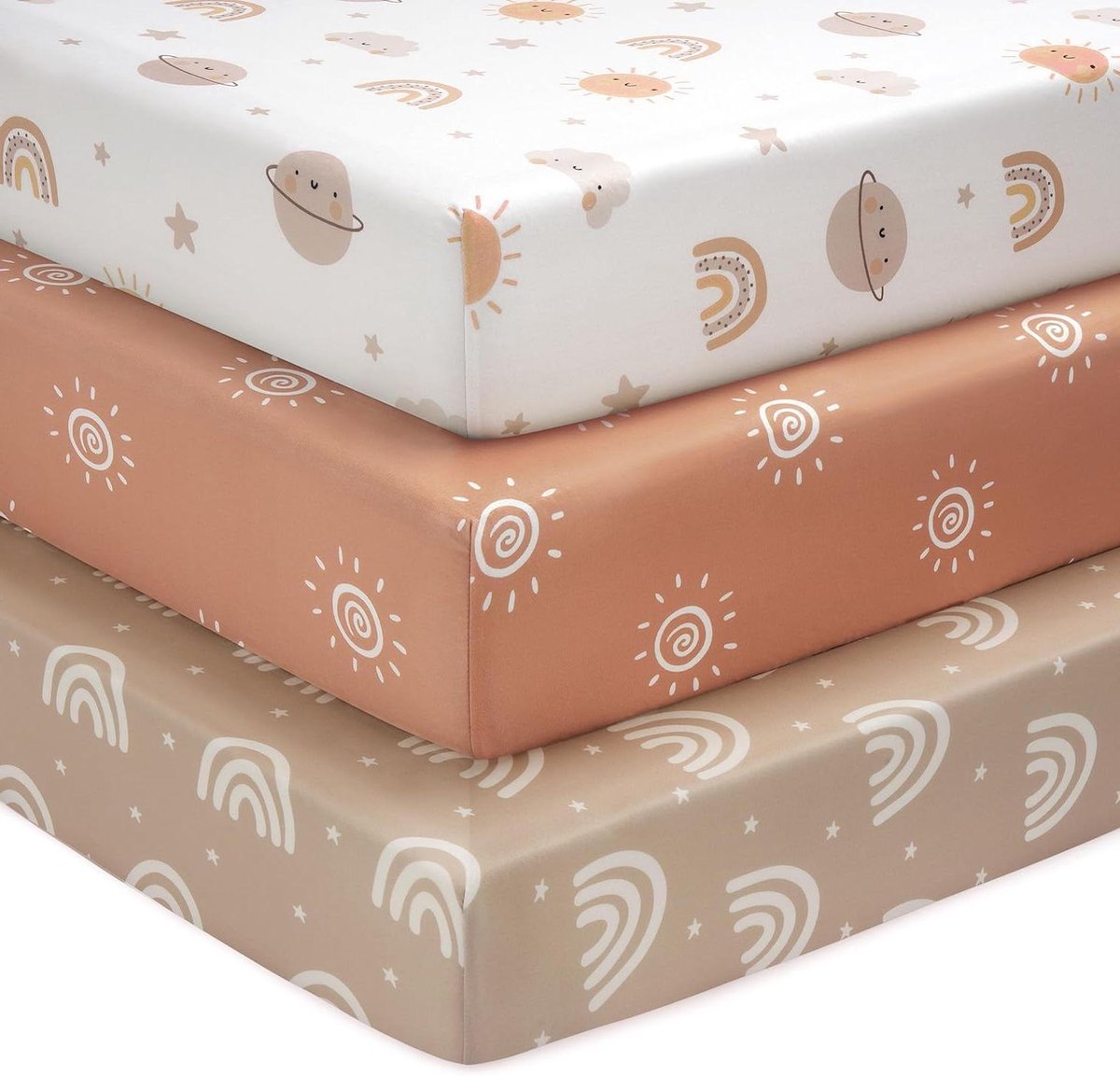 Babybedlakens - Ledikant lakens - Babykamer Inrichten - Ultra Zacht Microvezel - 120 x 60 cm - Oranje Zon Regenboog