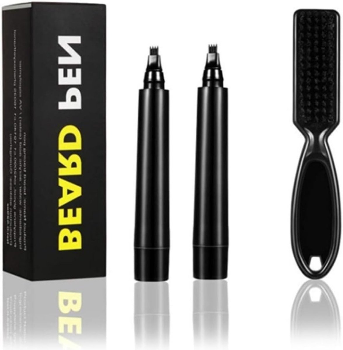 Set van 2 Fountain Pens voor Baardverzorging met Borstel, Zwart, Effectieve Verbetering van Snor en Wenkbrauwen