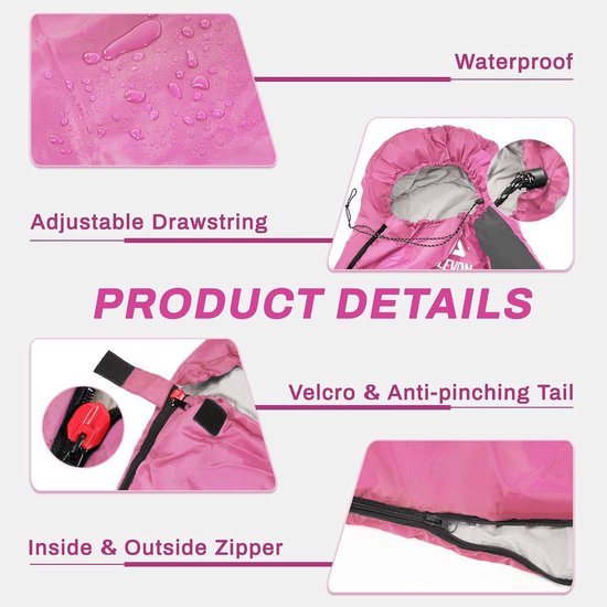 Draagbare Slaapzak - Kampeerzak Lichtgewicht - Buitenactiviteiten Kamperen - Waterdichte Polyester Buitenkant - 220 x 80 cm - Roze — afbeelding 3