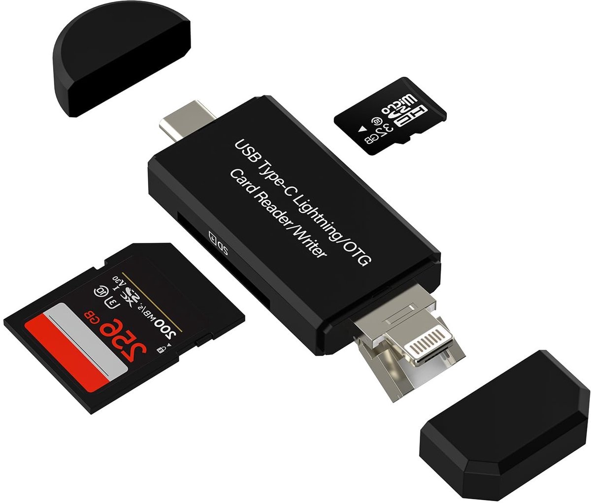 VT Goods - SD Card Reader - USB-C - Compact en veelzijdig - Geschikt voor iPhone en iPad - Micro USB - Snelle gegevensoverdracht - Eenvoudig te gebr...