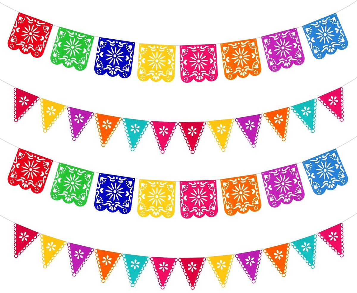 ONF3 - Mexican Fiesta Party Decorations - Feestdecoratie - 4 Stuks - Papel Picado - Kleurrijk - Geschikt voor Kinderfeestjes - Binnen en Buiten