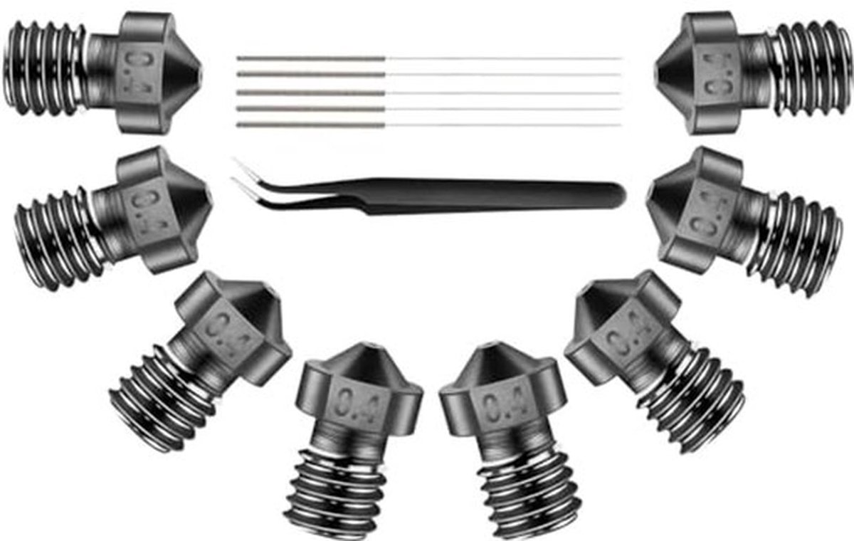 8 stuks E3D V6 3D Printer Nozzles, Hardened Steel Nozzles + RVS Reinigingskit, voor Anycubic i3 Mega, Prusa i3 FDM 3D Printer Extruder Nozzles