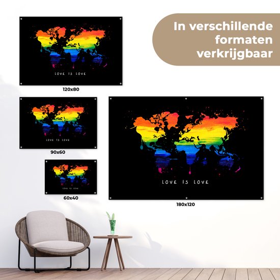 Décoration de jardin Carte du Wereldkaart - Pride - Amour - 60x40 cm - Affiche de jardin