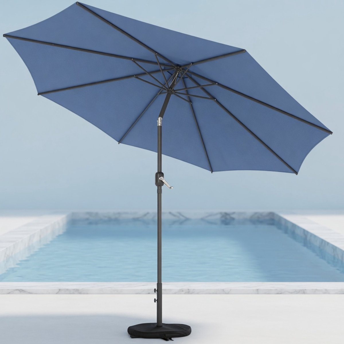 Ø300 cm Kantelbare Zweefparasol met Zwengel, Kruisvoet & Zandzakken – UV30+ Waterafstotende Tuinparasol, Windbestendige Balkon- en Terrasparasol met 30° Kantelfunctie – Blauw – Mobili Bella