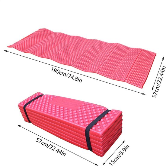 Opvouwbare Slaapmat - Picknickmat Kamperen - Buiten slapen - Eierkrat ontwerp - 190x57x2 cm - Rood van Merkloos — afbeelding 4