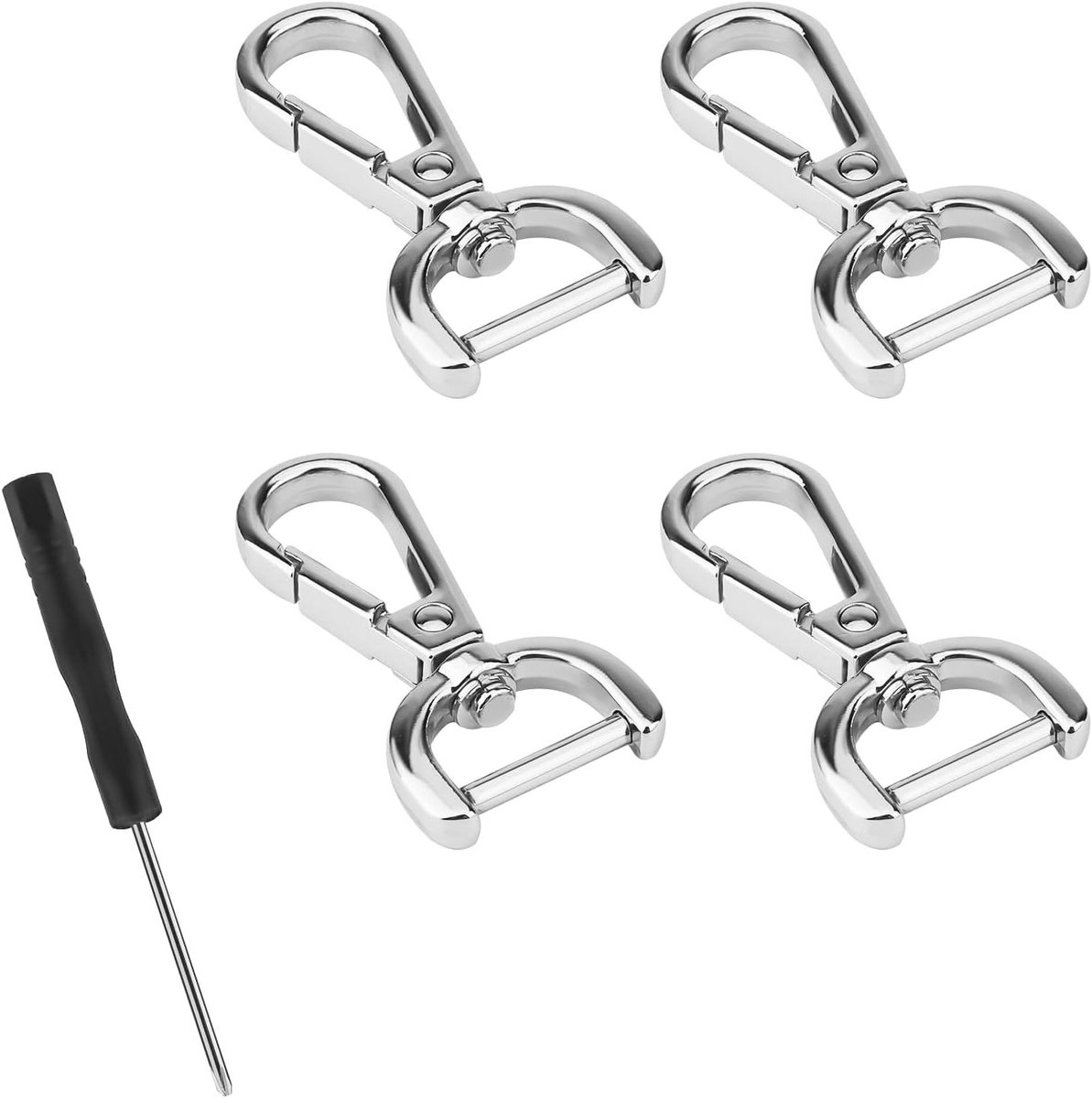 4 Stuks D-Ringen Schroeven, D-Ring Swivel Karabijnhaak met Kleine Schroevendraaiers voor Handtassen, Schoudertassen en Leeraccessoires (Zilver)