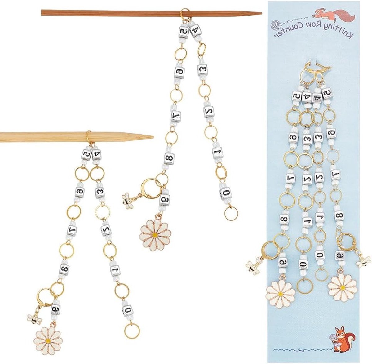 2 Stuks Bloemen en Bijen Brei Rangtelkettingen, Acryl Puntmarkeerders voor Brei- en Haakprojecten, Handige Accessoires voor Creatieve Hobby's