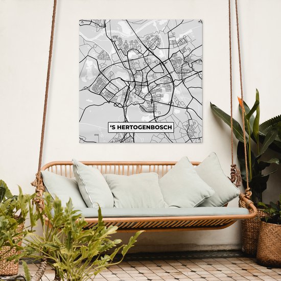Tissu de jardin Plan de la ville - 's-Hertogenbosch - Grijs - Wit - 100x100 cm - Carte