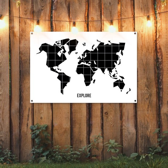 Affiche de jardin mappemonde noire avec lignes blanches 120x80 cm
