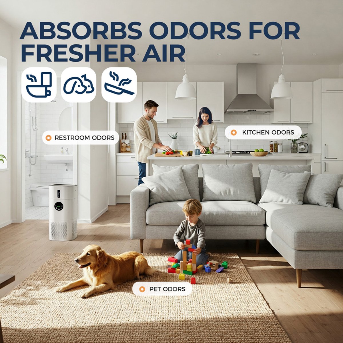 Glowstride 2-in-1 luchtreiniger - huisallergieën en huisdierenhaar - rokers in de slaapkamer - H13 True HEPA - luchtbevochtiger - air purifier - filter, wit — afbeelding 5