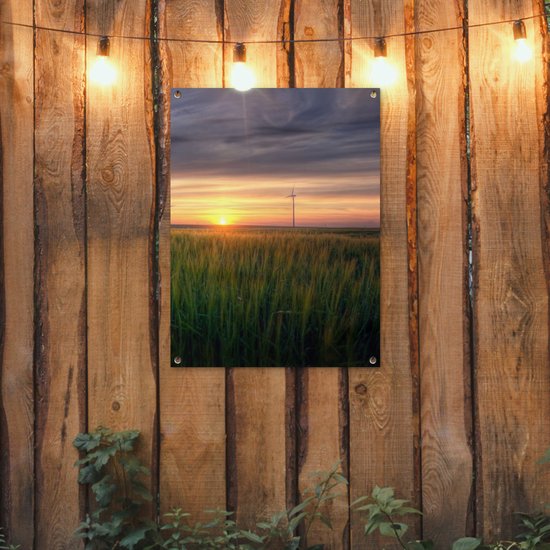Affiche de jardin - Moulin à vent - Décoration de clôture - Herbe - Décoration de jardin - Jardin - Ciel - Coucher de soleil - Ciel - 60x80 cm - Toile de jardin - Affiche extérieure